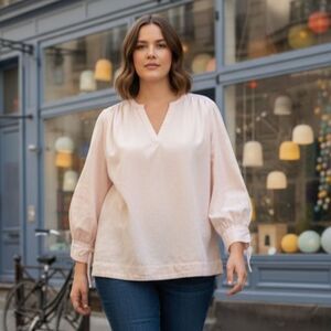 OLD NAVY Ecru Split-Neck Puff-Sleeve Blouse, NWOT! Size 2X